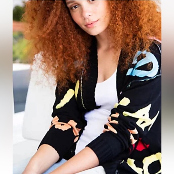 Peace Love World Womens Jacquard Sweater Cardigan Black Snap Front - Picture 5 of 14